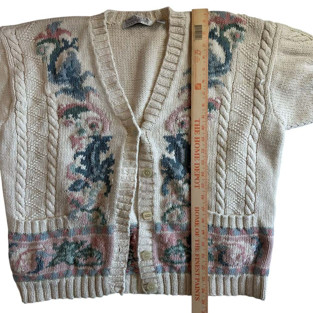 Karen Scott II Hand Knits Vintage Floral Cable Knit Button-Front Cardigan - Picture 8 of 11